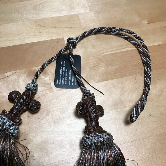 Vintage Vatican Homes Plum Taupe Curtain Braided Rope Tassel Drape Tieback - Picture 3 of 5